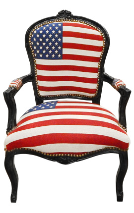 Poltrona Luigi XV in stile barocco "American Flag" e legno nero