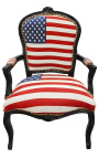 Fauteuil baroque de style Louis XV "American Flag" et bois noir