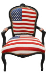 Amerikanska flaggan barock fåtölj av Louis XV stil och svart trä