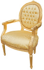 Barokke fauteuil Lodewijk XVI-stijl gouden satijnstof en verguld hout