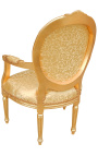 Barock-Sessel im Louis XVI-Stil, goldfarbener Satinstoff und vergoldetes Holz