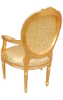 Baroque armchair Louis XVI style gold satine fabric and golden wood - 19