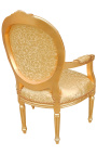 Μπαρόκ πολυθρόνα στυλ Louis XVI χρυσό σατέν ύφασμα και επιχρυσωμένο ξύλο