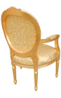 Poltrona barocca Louis XVI Stile tessuto satinato in oro e legno dorato - 20