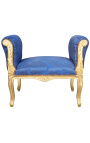 Banquette baroque de style Louis XV tissu satiné bleu aux motifs "Gobelins" et bois doré