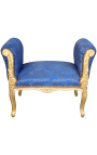 Барокко Louis XV синий скамейка атласной ткани с мотивами "Gobelins" стиль Giltwood