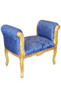 Banquette baroque de style Louis XV tissu satiné bleu aux motifs "Gobelins" et bois doré