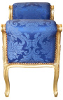 Banc barroc en teixit setinat blau estil Lluís XV amb dibuixos "Gobelins" i fusta daurada