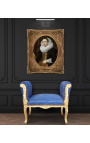 Barokní Louis XV lavice modrá s "Hráči" vzorové tkaniny a zlaté dřevo