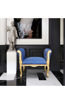 Banquette baroque de style Louis XV tissu satiné bleu aux motifs &quot;Gobelins&quot; et bois doré