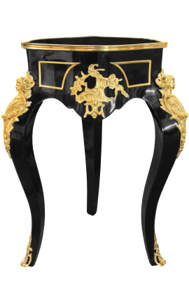 tisch im Louis XIV-Stil, schwarz lackiertes Holz mit Bronze.