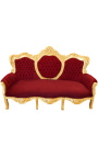 Tela barroca Sofa roja terciopelo de burdeos y madera dorada