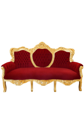 Barock Sofa aus rotem Burgund Samt und vergoldetem Holz