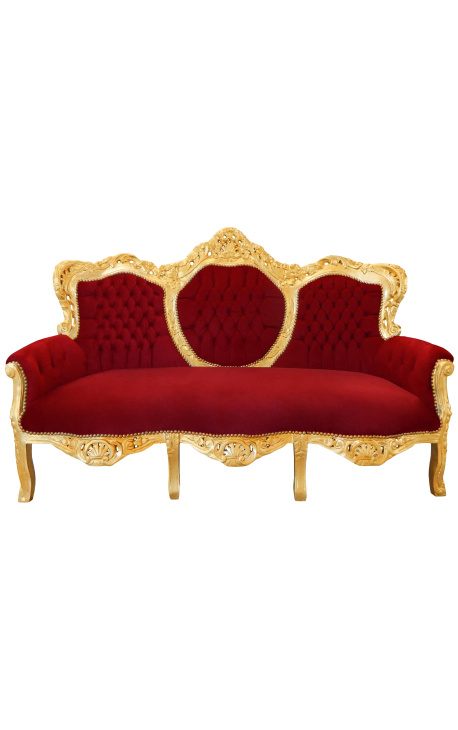 Baroque Sofa fabric red Burgundy velvet and gilded wood