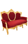 Sofa w stylu barokowym tkanina w kolorze czerwonego burgunda z aksamitu i pozłacanego drewna
