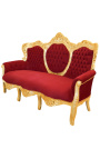 Tela barroca Sofa roja terciopelo de burdeos y madera dorada