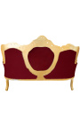 Tela barroca Sofa roja terciopelo de burdeos y madera dorada