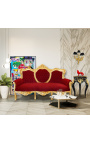 Baroka Dīvāna audums sarkans Burgundijas samts un zeltīts koks