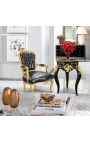 Μπαρόκ πολυθρόνα από μαύρη δερματίνη στυλ Louis XV και χρυσό ξύλο