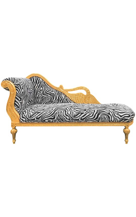 Große barocke Chaiselongue mit geschnitztem Schwanen-Zebra-Stoff und goldenem Holz