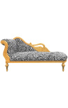 Grote barok chaise longue met een uitgesneden zwanen zebra stof en goud hout