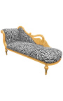 Gran chaise longue barroco con tela de cebra de cisne tallada y madera de oro