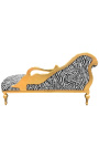 Gran chaise longue barroco con tela de cebra de cisne tallada y madera de oro