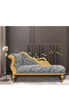 Duży barokowy szezlong z rzeźbioną tkaniną zebry łabędzi i złotym drewnem