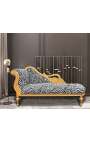 Gran chaise longue barroco con tela de cebra de cisne tallada y madera de oro