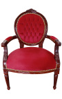 Fotoliu baroc Louis XVI Stil Burgundy Velvet și lemn de mahon - 1