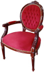 Barokinis fotelis Liudviko XVI stiliaus bordo spalvos aksomas ir raudonmedžio mediena