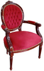 Fauteuil Louis XVI de style baroque velours bordeaux et bois couleur acajou - 13