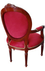 Fotel w stylu barokowym w stylu Ludwika XVI, burgundowy aksamit i drewno mahoniowe