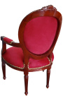 Barokke fauteuil Lodewijk XVI-stijl bordeauxrood fluweel en mahoniehout