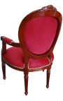 Baroque armchair Louis XVI style burgundy velvet and mahogany wood - 15