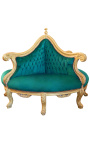 Fauteuil borne baroque tissu velours vert et bois doré