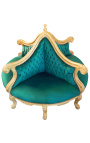 Fauteuil borne baroque tissu velours vert et bois doré