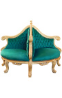Fotel Borne Barokowy zielony aksamitny materiał i pozłacane drewno