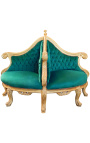 Fauteuil borne baroque tissu velours vert et bois doré