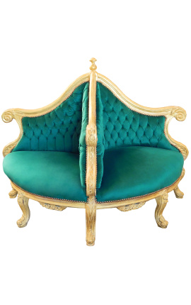 Fotelja Borne Baroque zelena baršunasta tkanina i pozlaćeno drvo
