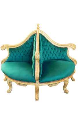 Fauteuil borne baroque tissu velours vert et bois doré