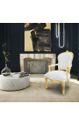 Armchair of Louis XV style white fabric and gold wood