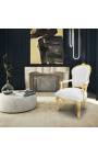 Sillón de estilo Luis XV tela blanca y madera de oro - 2