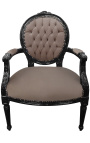 Baroque armchair Louis XVI style taupe velvet and black wood
