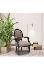 Baroque armchair Louis XVI style taupe velvet and black wood - 11