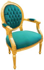 Baroque armchair Louis XVI style green velvet and gilded wood