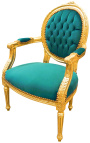 Barocker Sessel im Louis XVI-Stil aus grünem Samt und vergoldetem Holz