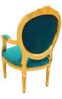 Fauteuil Louis XVI de style baroque velours vert et bois doré