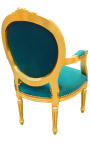 Baroque armchair Louis XVI style green velvet and gilded wood