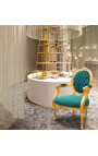 Poltrona barroca Louis XVI Estilo Veludo Verde e Madeira Dourada - 12